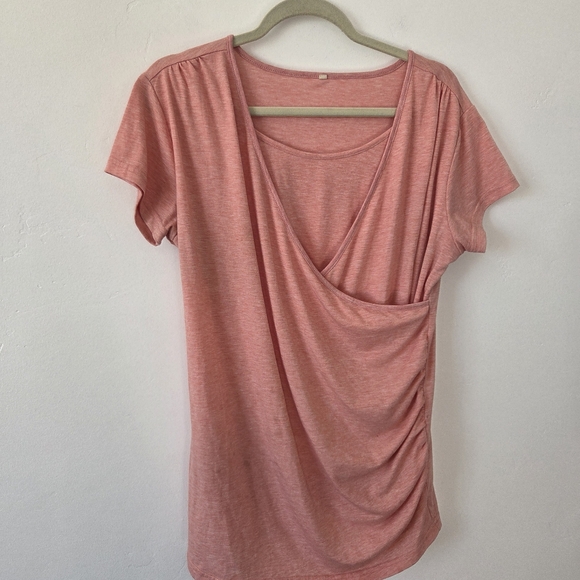 Lot Of 2 Nursing Breastfeeding Shirts Pink XL Short Sleeve High Neck Modest Soft - Picture 4 of 8